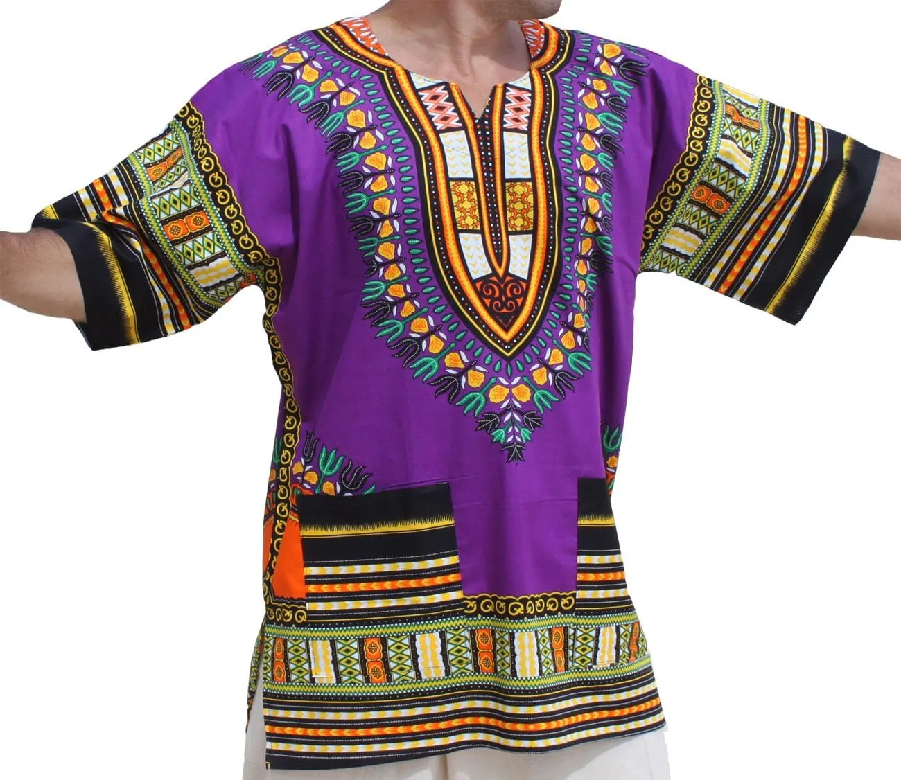 RaanPahMuang Unisex African Bright Dashiki Cotton Shirt Variety Colors
