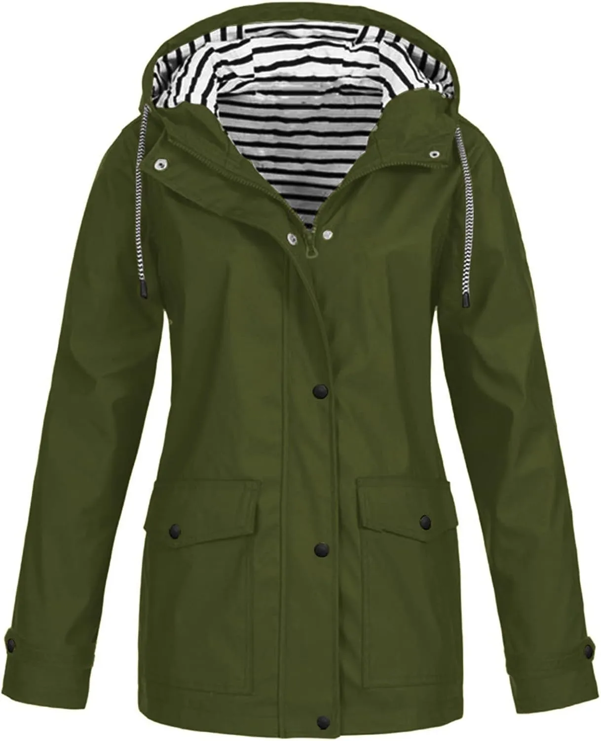 Rain Jacket Women,2024 Trendy Lightweight Zip Up Button Hooded Waterproof Windbreaker For Hiking Outdoor Travel