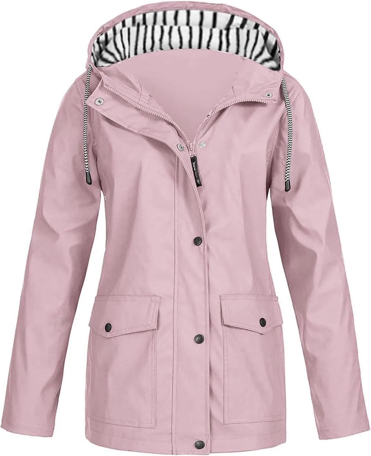 Rain Jacket Women,2024 Trendy Lightweight Zip Up Button Hooded Waterproof Windbreaker For Hiking Outdoor Travel