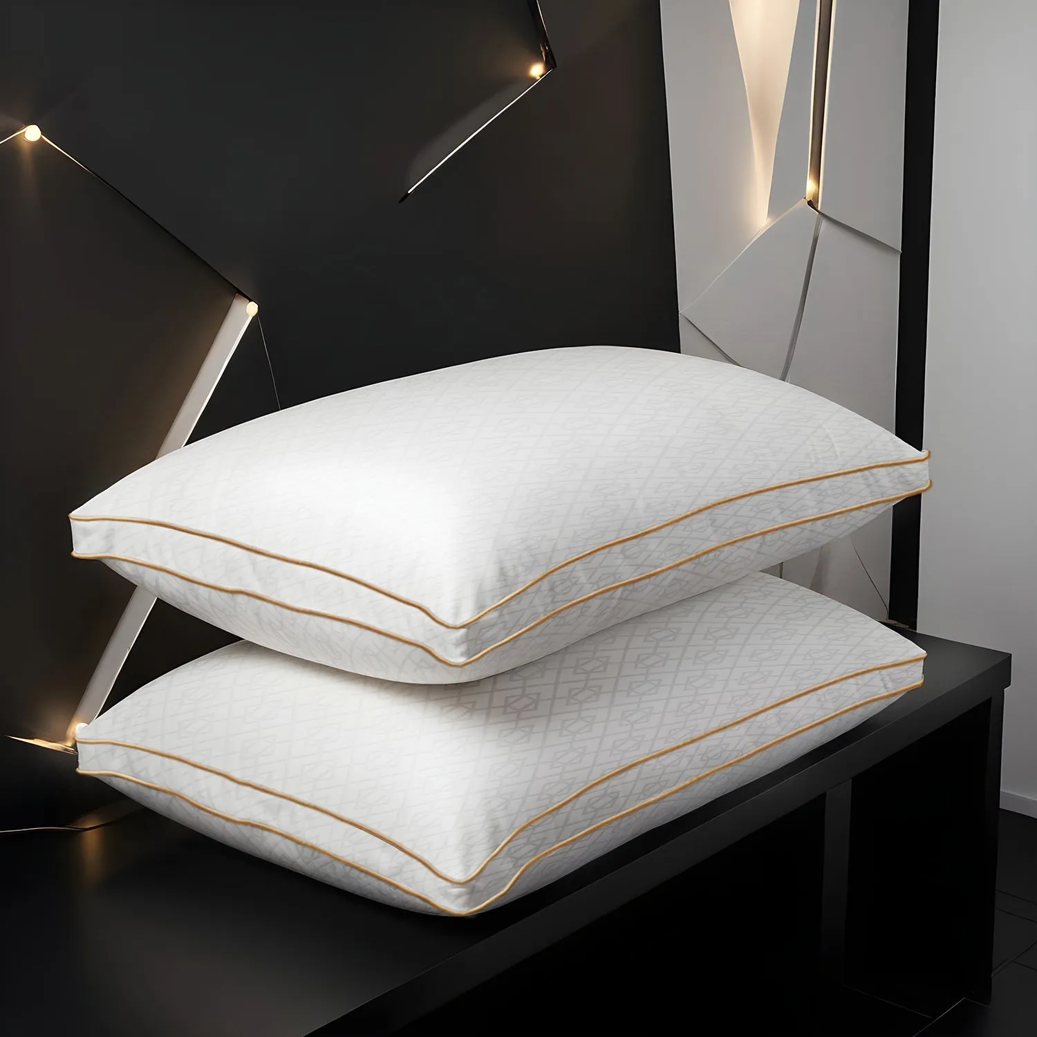 Royal Angler High Quality Geometric Design Ultra Soft Premium Cotton Dobby Jacquard  Gusset Pillow 50x75cm  5cm White