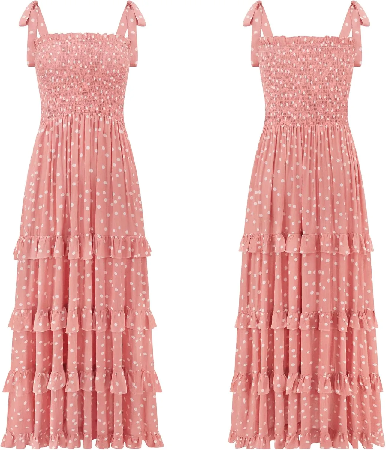 R.Vivimos Women's Summer Straps Cotton Irregular Polka Dot Ruffles Midi Dress