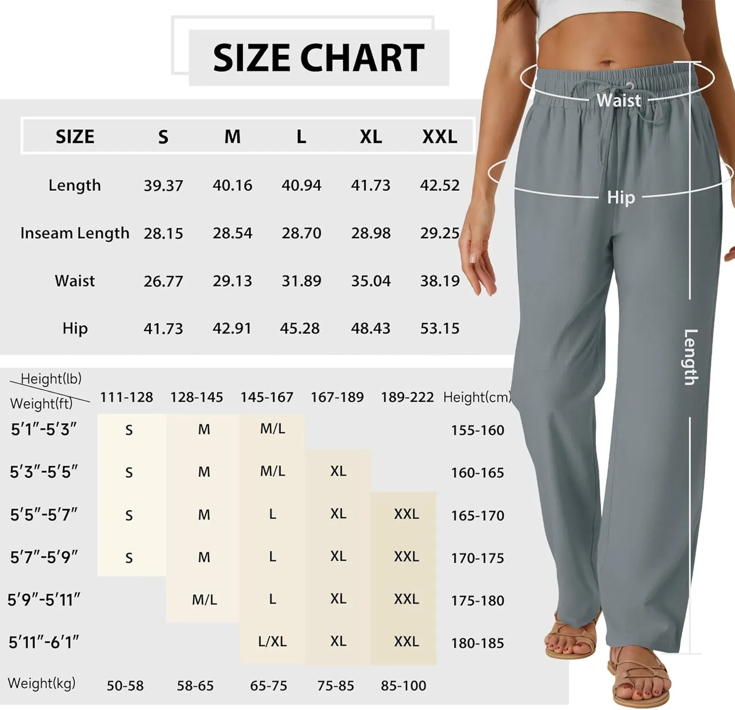 SEMARO Womens Casual Linen High Waist Pants Drawstring Loose Fit Summer Pants Trousers with Side Pockets