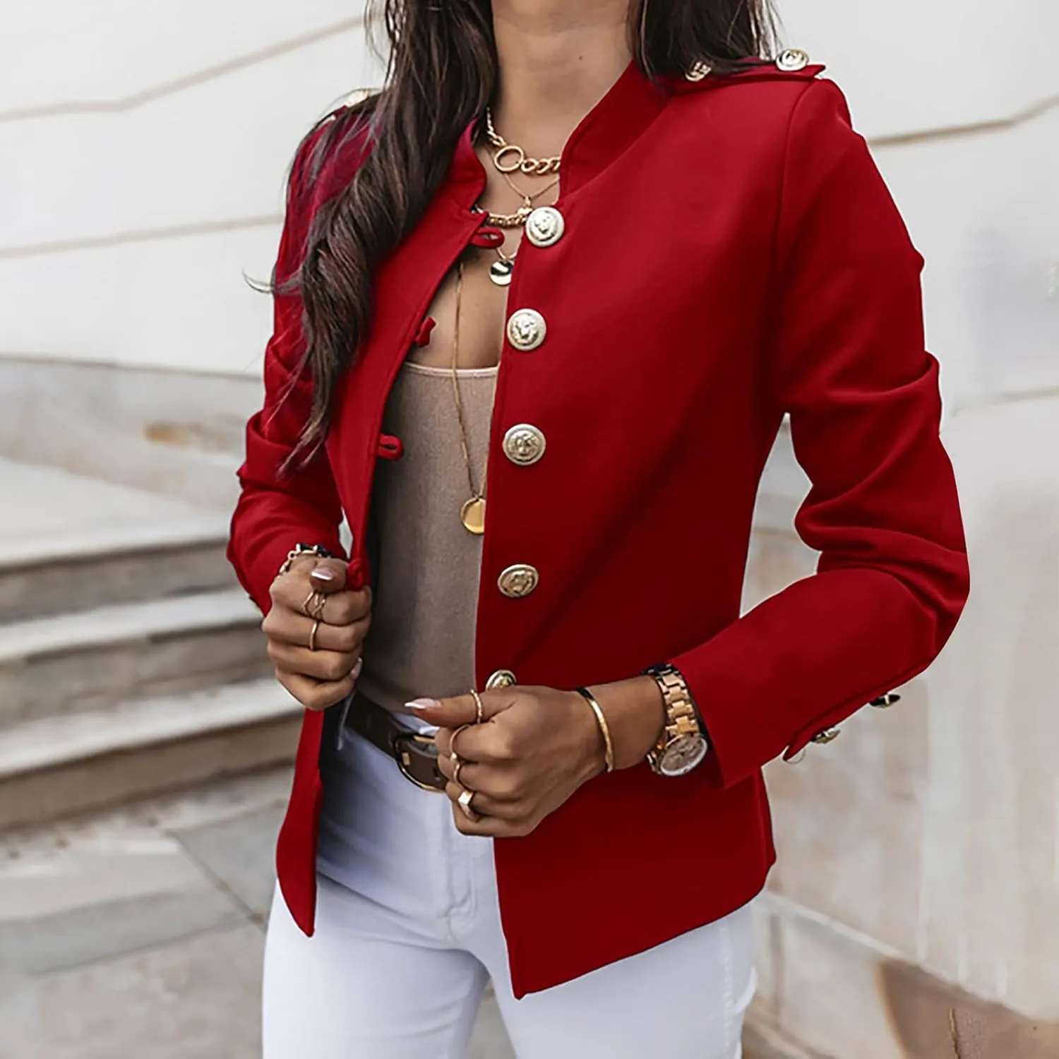 SHAOBGE Ladies Coats Winter Women Long Sleeve Casual Slim Top Button Stand Collar Solid Business Jacket 3 In1 Jacket