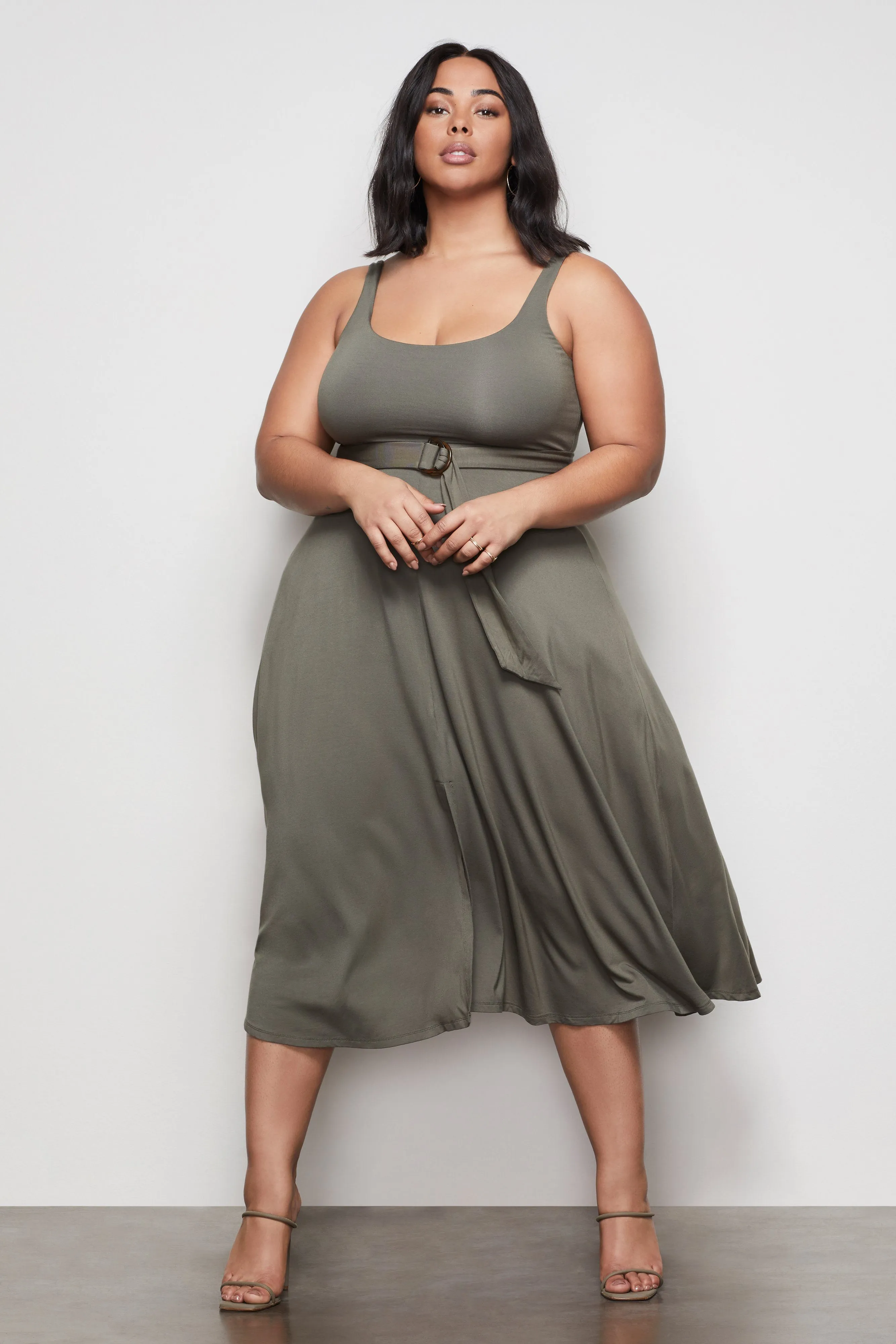 THE BELTED SWING TANK DRESS | SAGE001