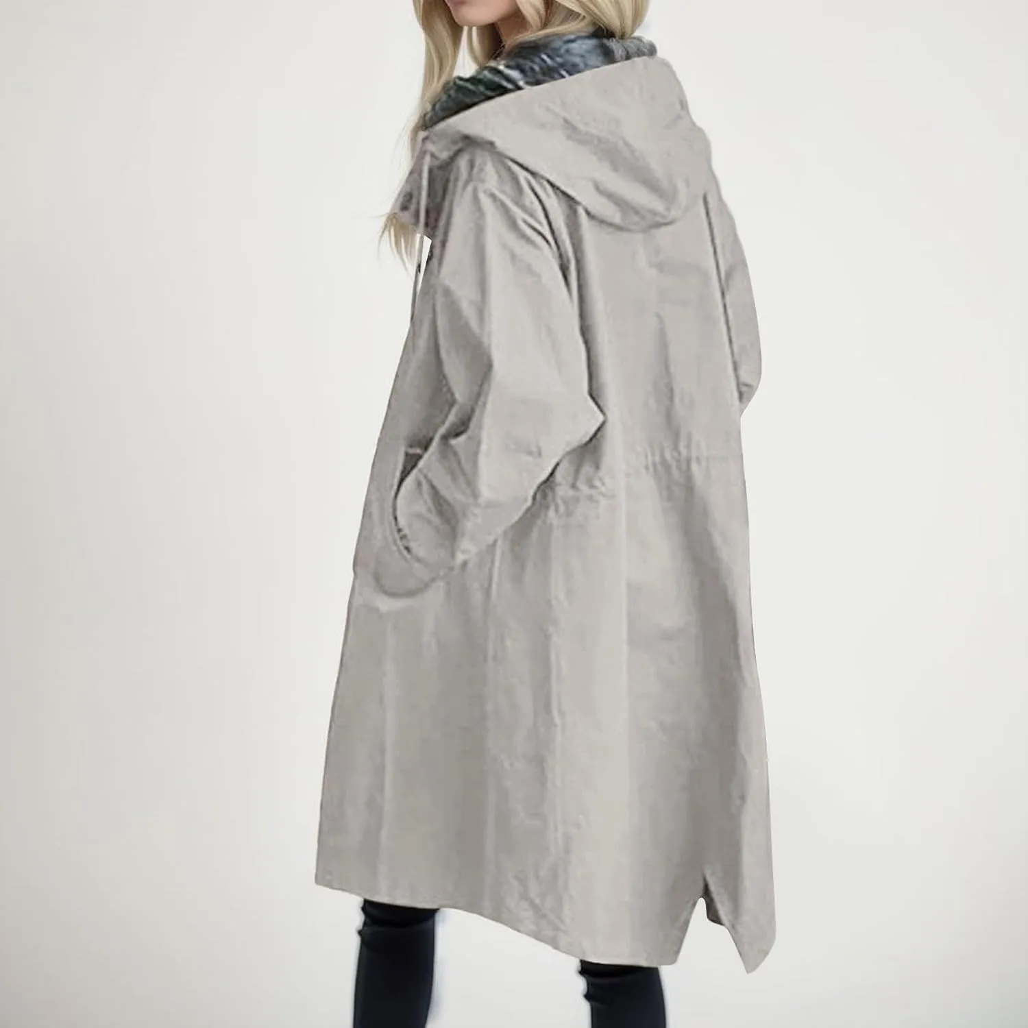 Trench Coat Women Plus Size Trendy Casual 2024 Winter Long Windproof Hooded Coat Elegant Windbreaker Outdoor Overcoat