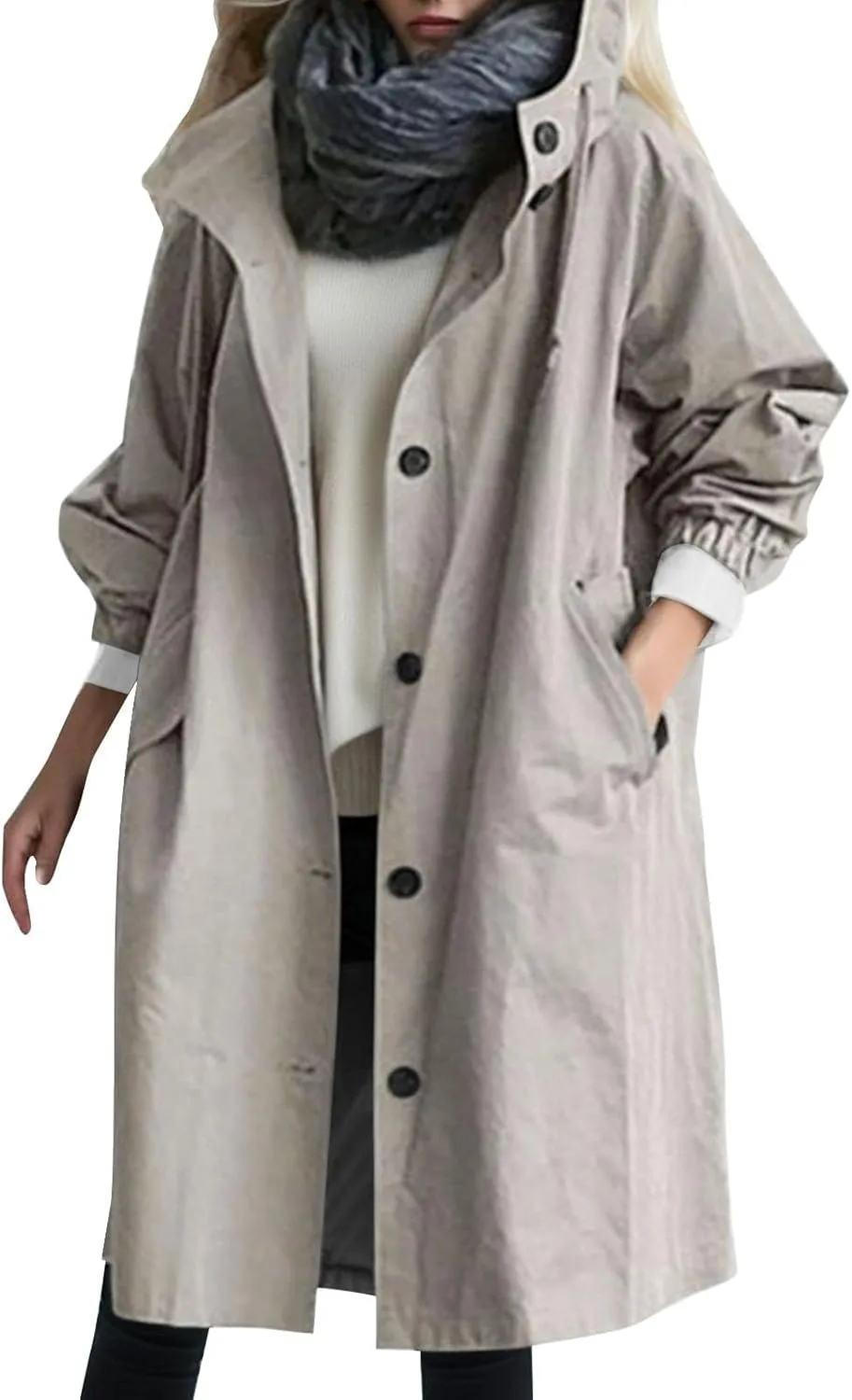 Trench Coat Women Plus Size Trendy Casual 2024 Winter Long Windproof Hooded Coat Elegant Windbreaker Outdoor Overcoat