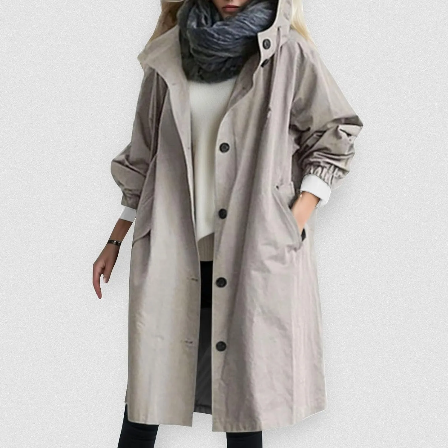 Trench Coat Women Plus Size Trendy Casual 2024 Winter Long Windproof Hooded Coat Elegant Windbreaker Outdoor Overcoat