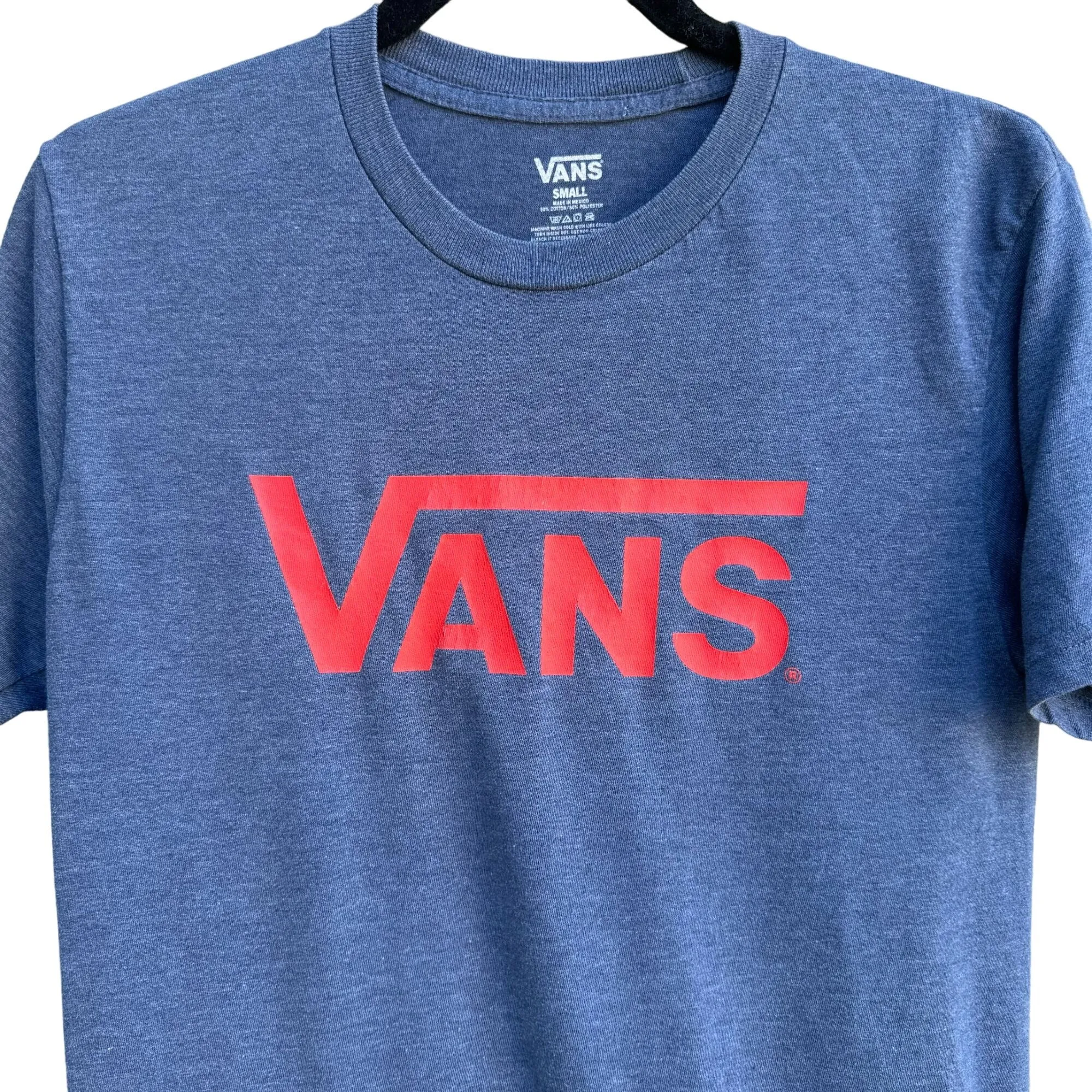 Vans Classic Logo Mens Retro Blue On Red Off The Wall Short Sleeve Tee Shirt - S