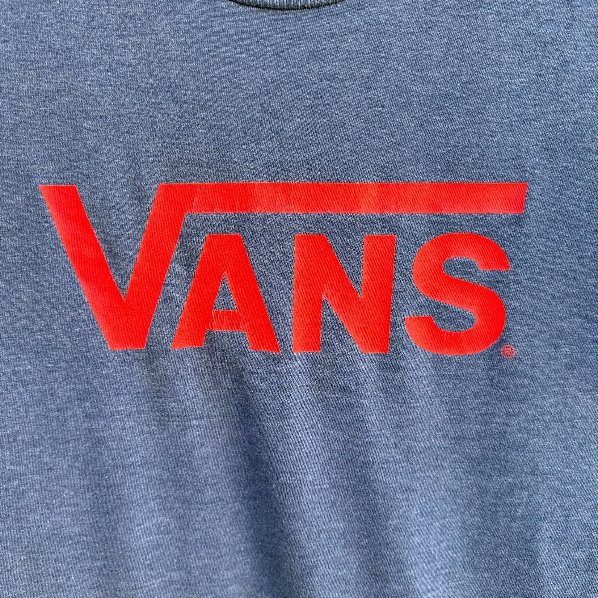 Vans Classic Logo Mens Retro Blue On Red Off The Wall Short Sleeve Tee Shirt - S