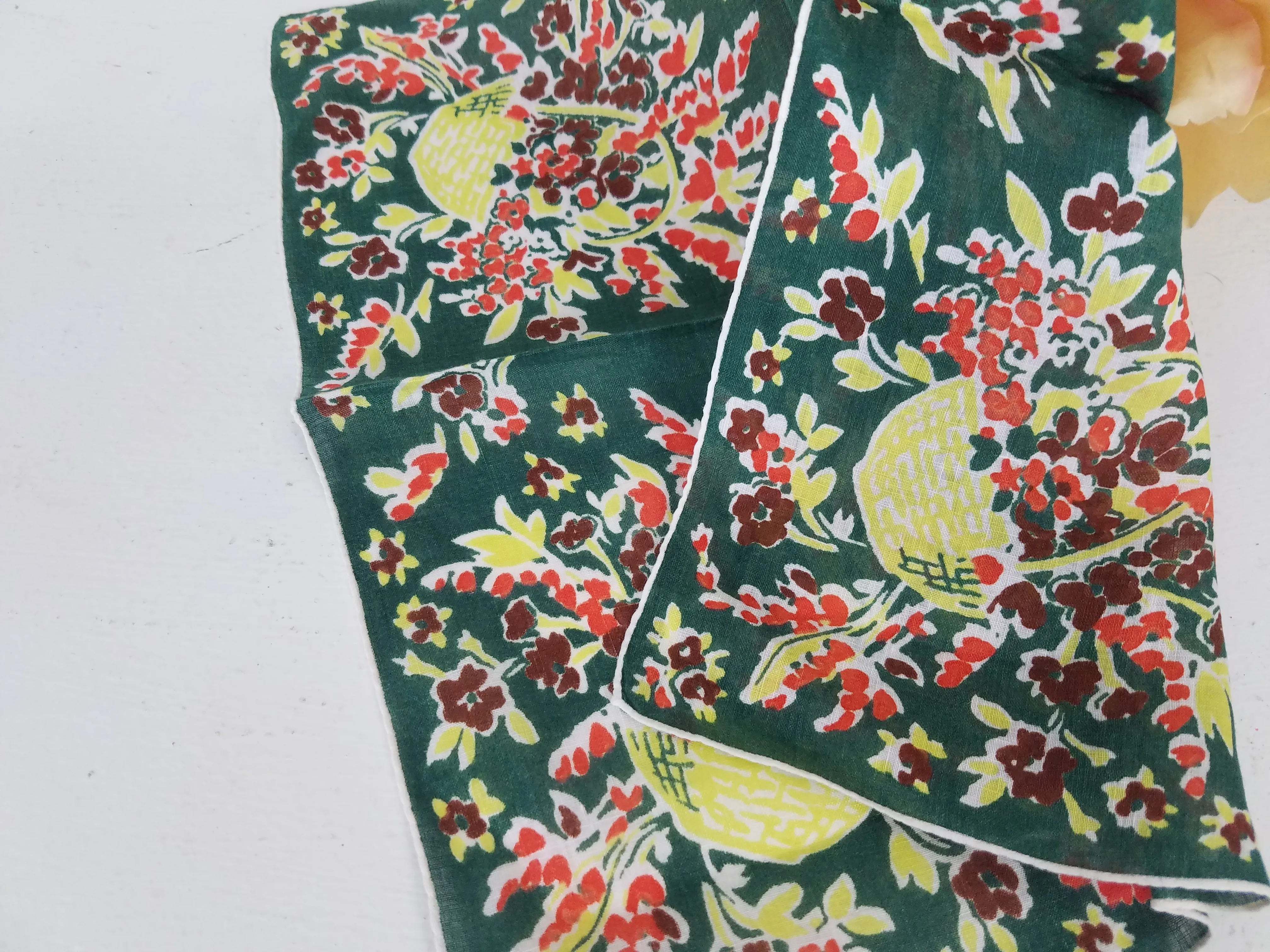 Vintage Basket With Autumn Foliage And Colors Hanky