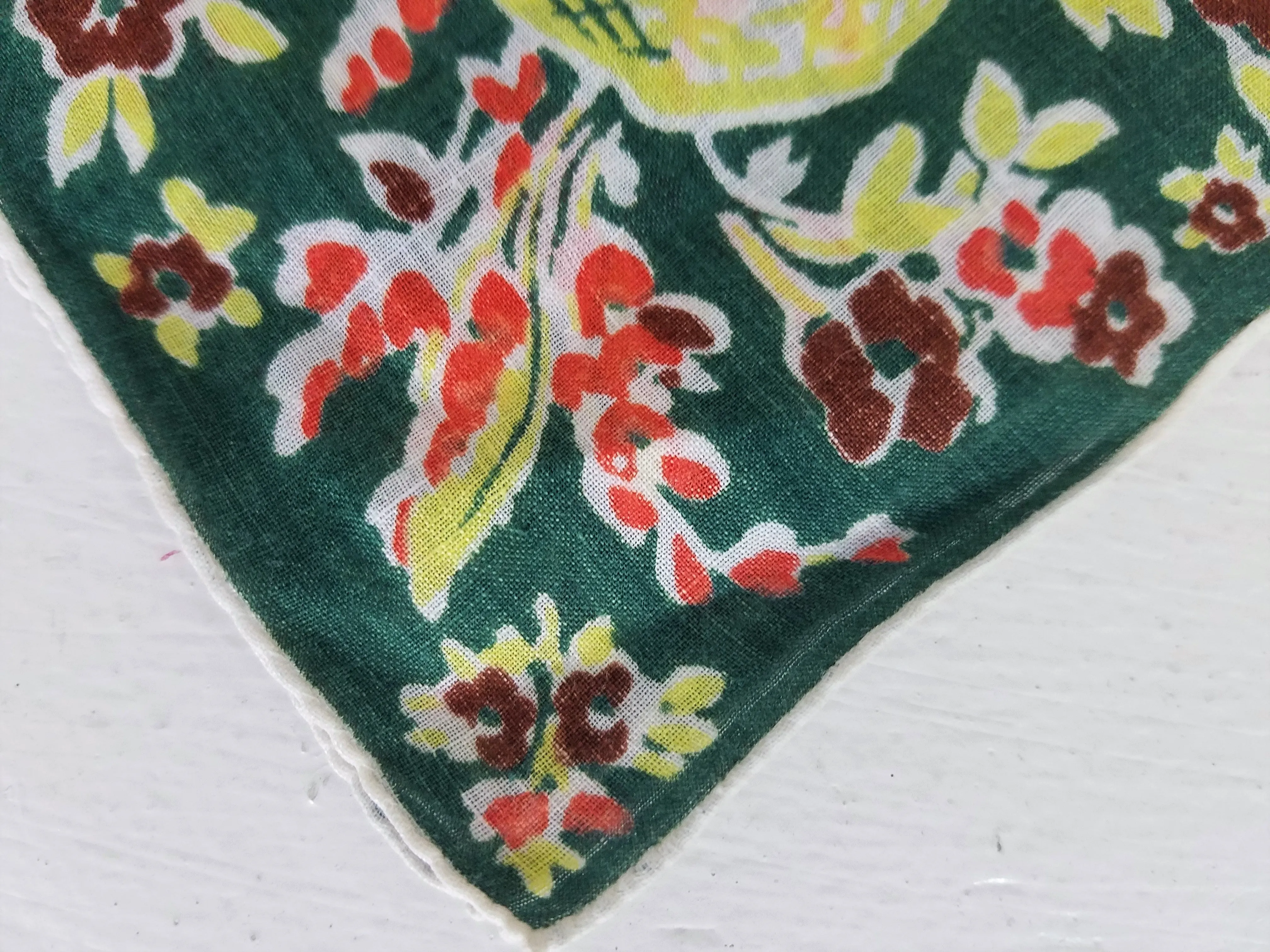 Vintage Basket With Autumn Foliage And Colors Hanky