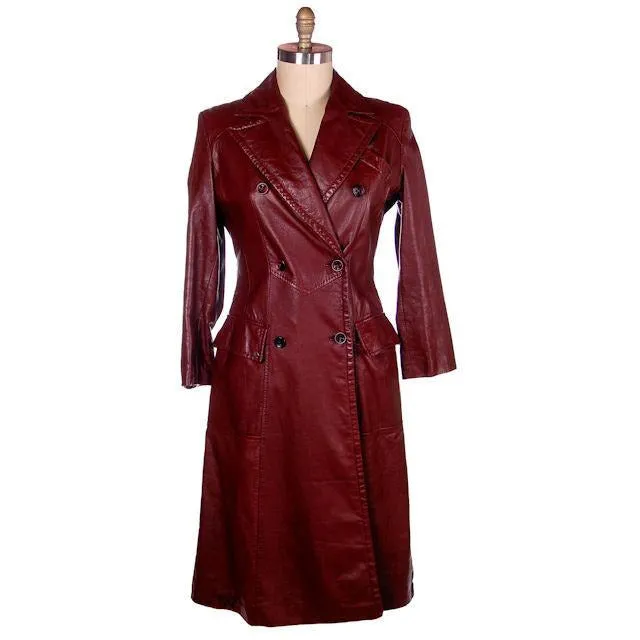 Vintage Etienne Aigner Leather Trench Coat 1970s Size 38 Bust Sz 14