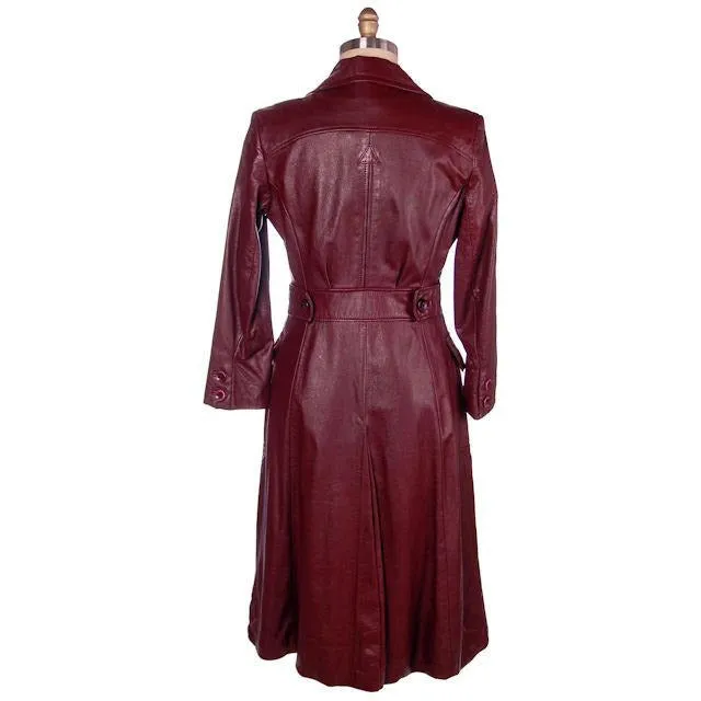 Vintage Etienne Aigner Leather Trench Coat 1970s Size 38 Bust Sz 14