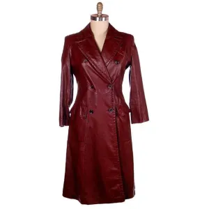 Vintage Etienne Aigner Leather Trench Coat 1970s Size 38 Bust Sz 14