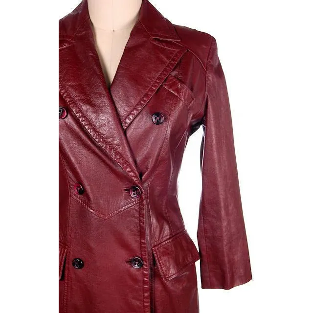 Vintage Etienne Aigner Leather Trench Coat 1970s Size 38 Bust Sz 14