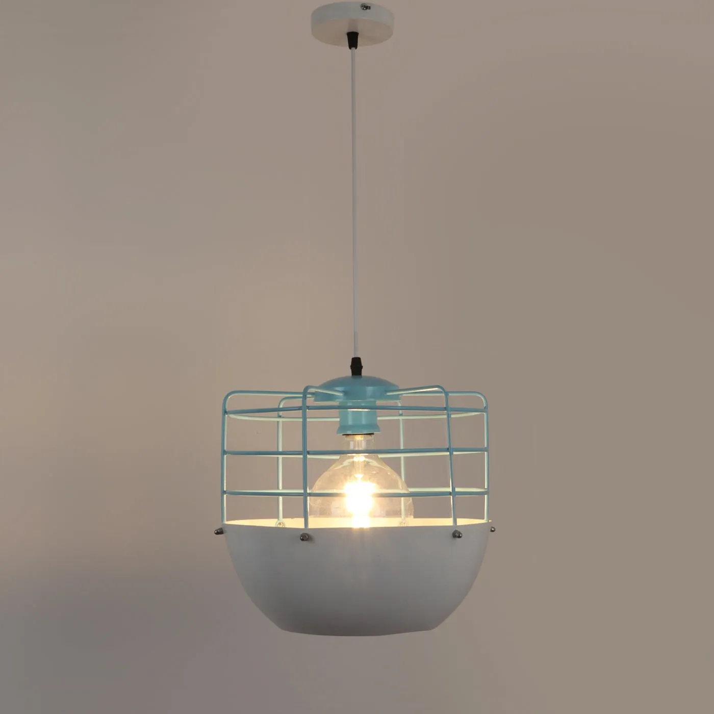 WHITE Metal Hanging Light - JNO-06-hl-bl-wh - Included Bulb