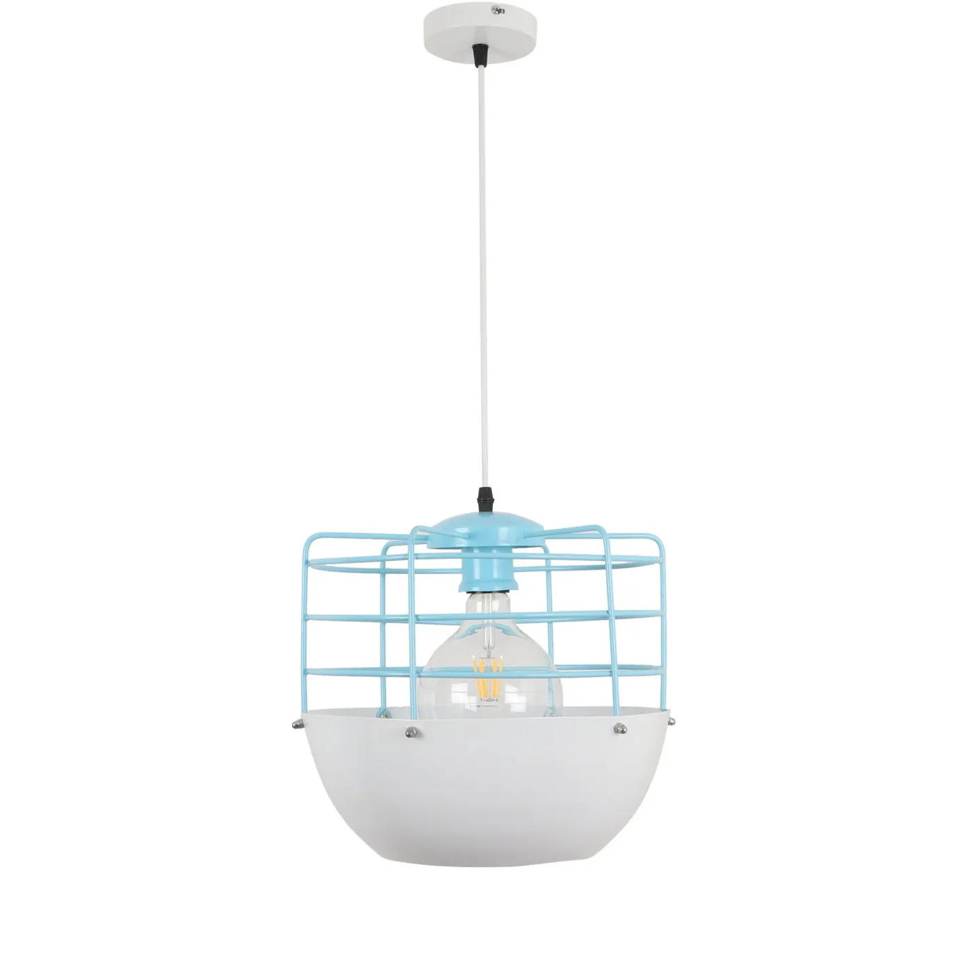 WHITE Metal Hanging Light - JNO-06-hl-bl-wh - Included Bulb