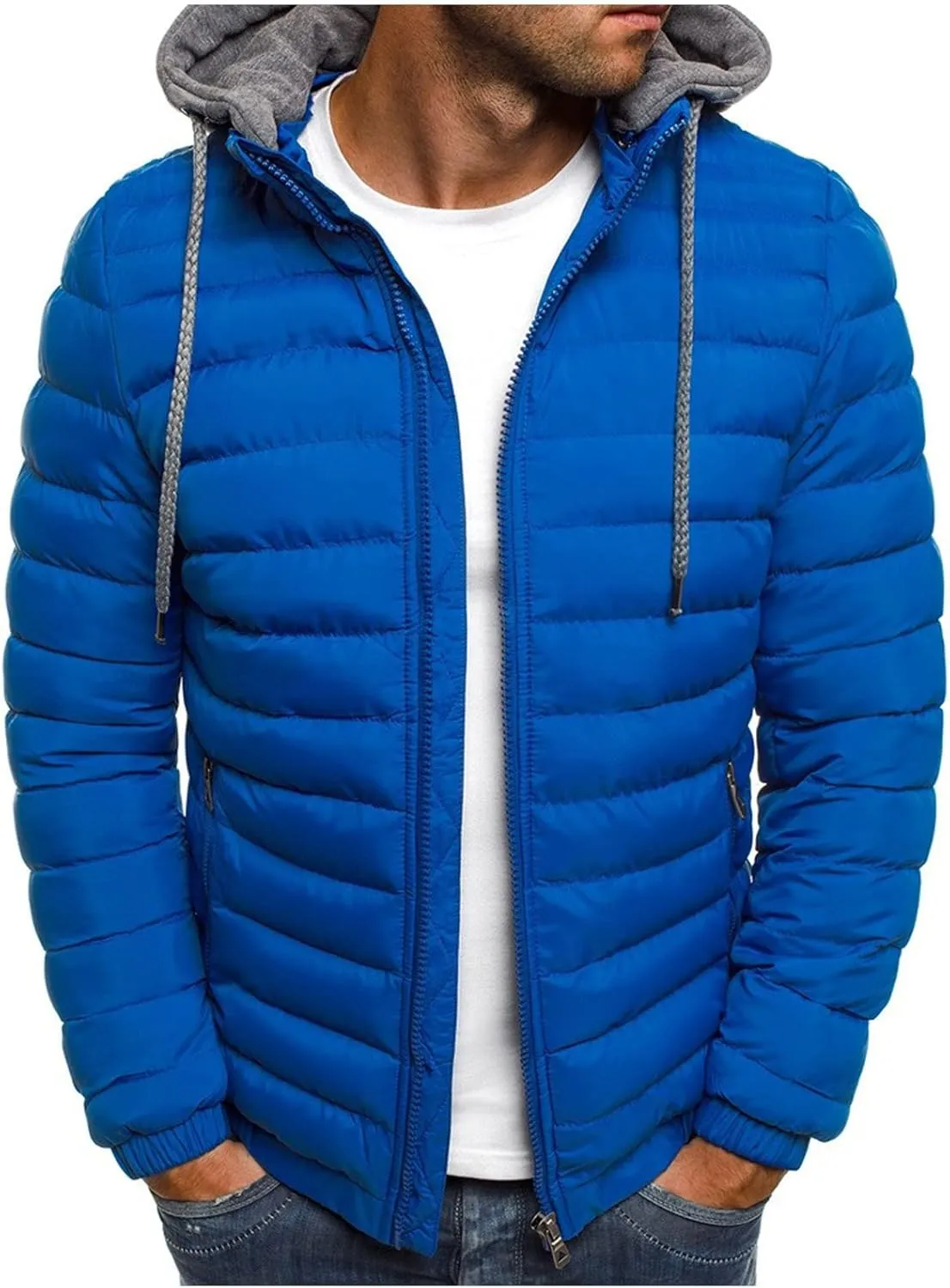 Winter Jackets for Men Lightweight Puffer Jacket with Hood Full Zip Up Padded Coat Packable Quilted Down Jacket