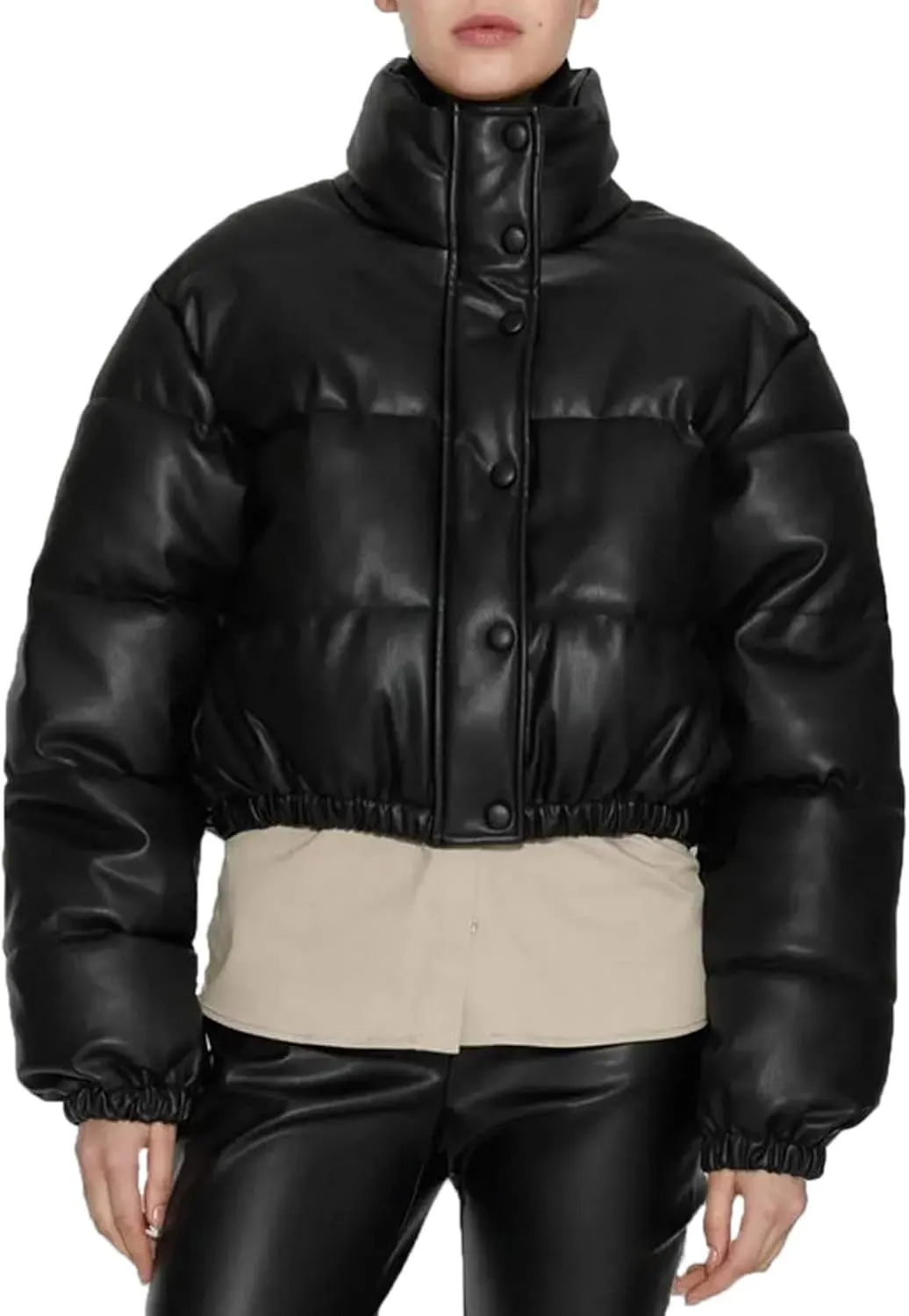Women Cropped Puffer Jacket Winter Shiny Coat Parka Fashion Zip Up Short Bubble Padded Down Coats Fashion Y2k Outerwear