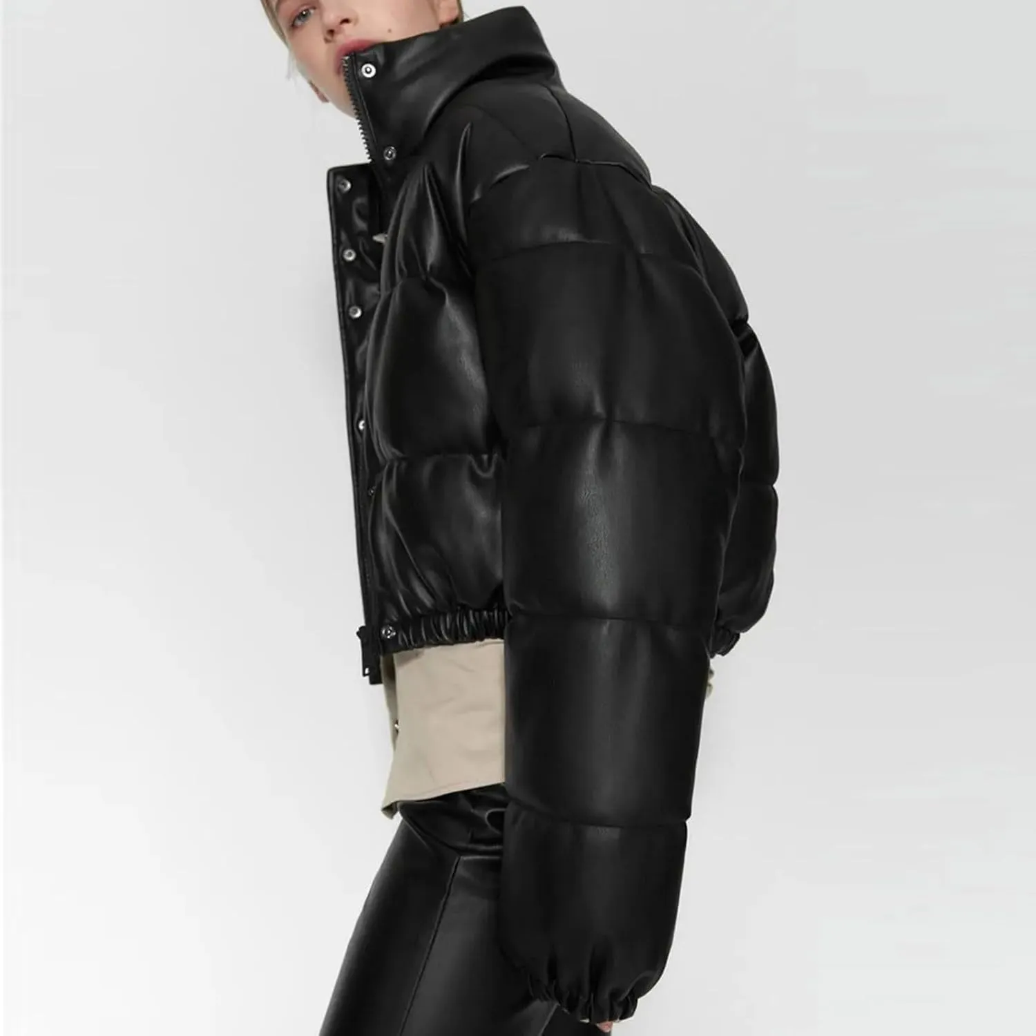 Women Cropped Puffer Jacket Winter Shiny Coat Parka Fashion Zip Up Short Bubble Padded Down Coats Fashion Y2k Outerwear