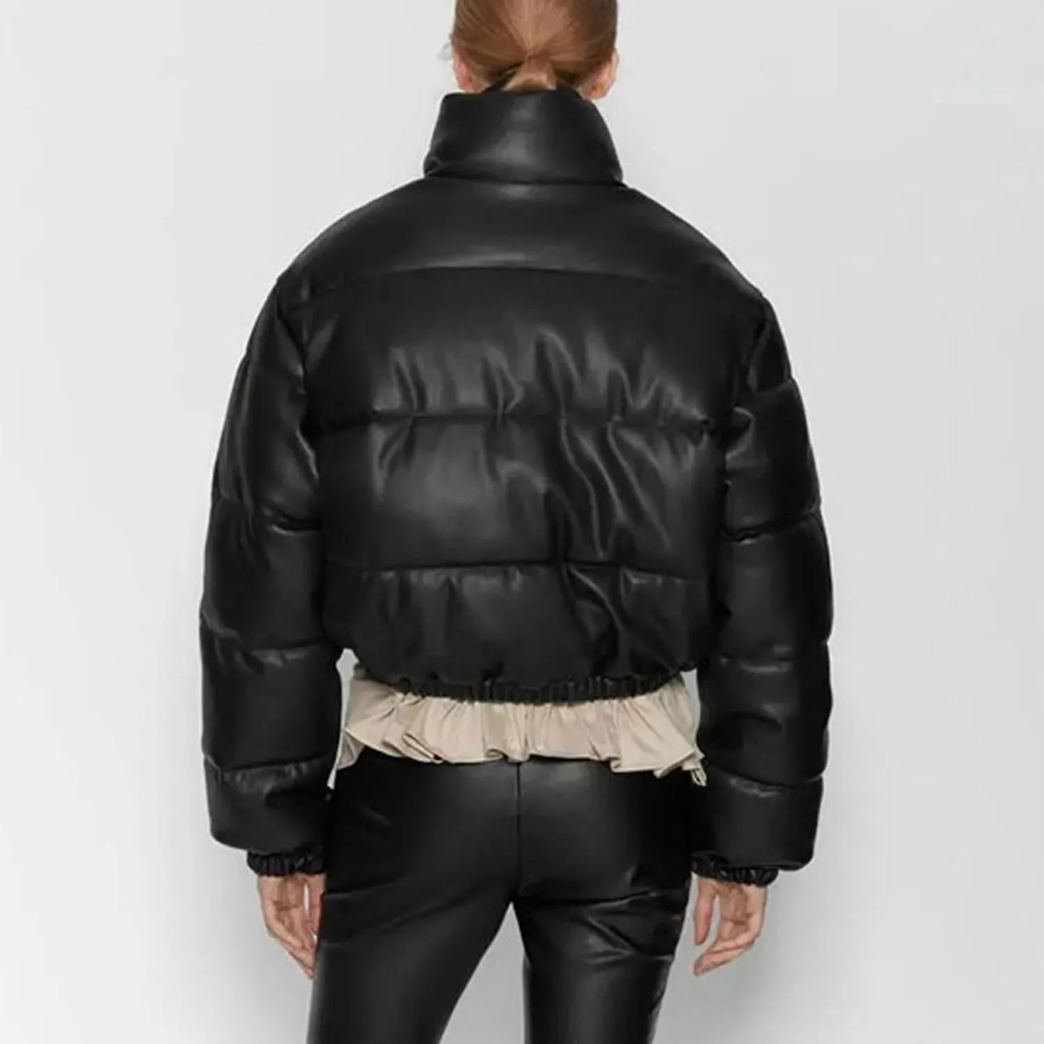 Women Cropped Puffer Jacket Winter Shiny Coat Parka Fashion Zip Up Short Bubble Padded Down Coats Fashion Y2k Outerwear
