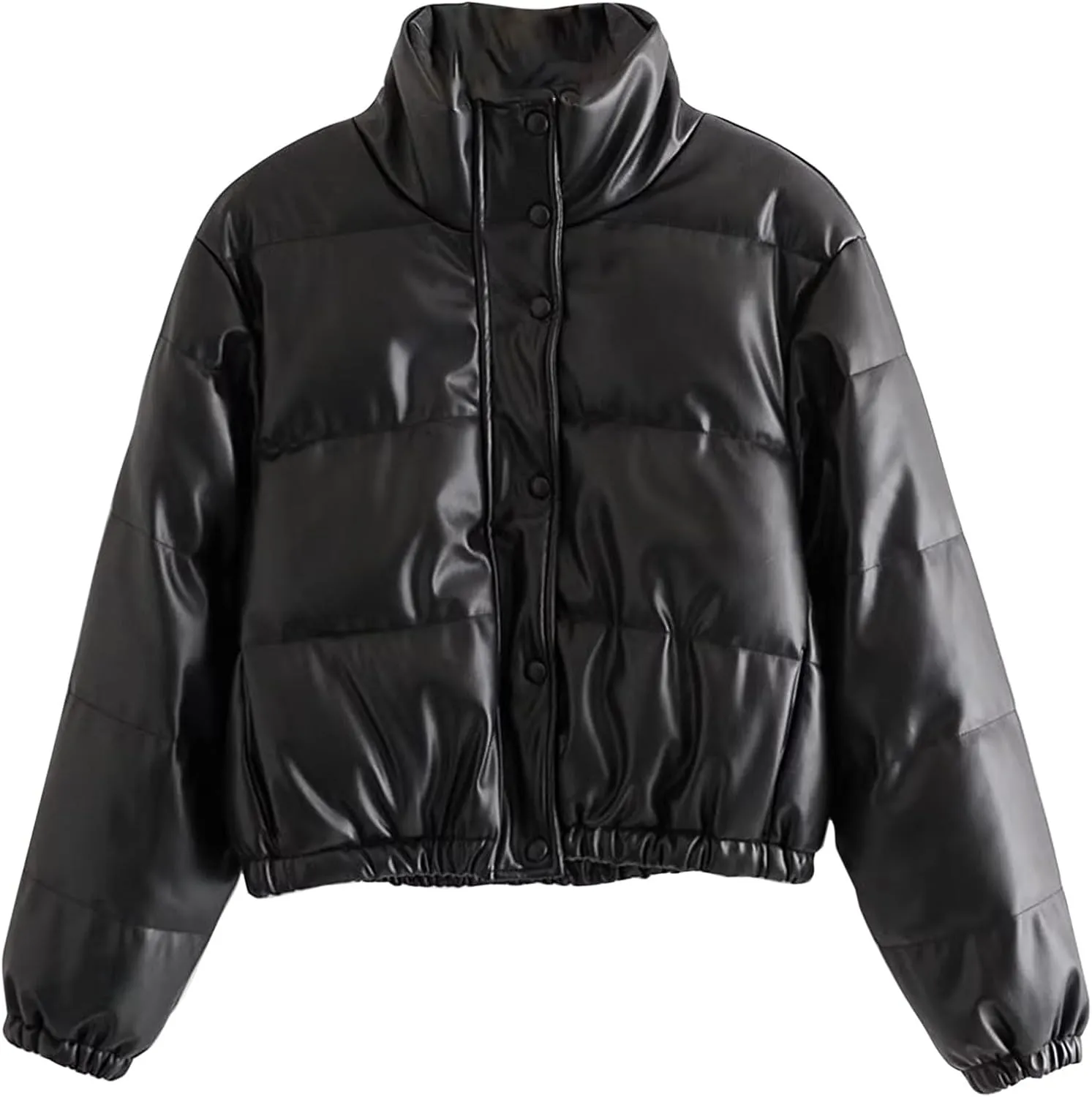 Women Cropped Puffer Jacket Winter Shiny Coat Parka Fashion Zip Up Short Bubble Padded Down Coats Fashion Y2k Outerwear