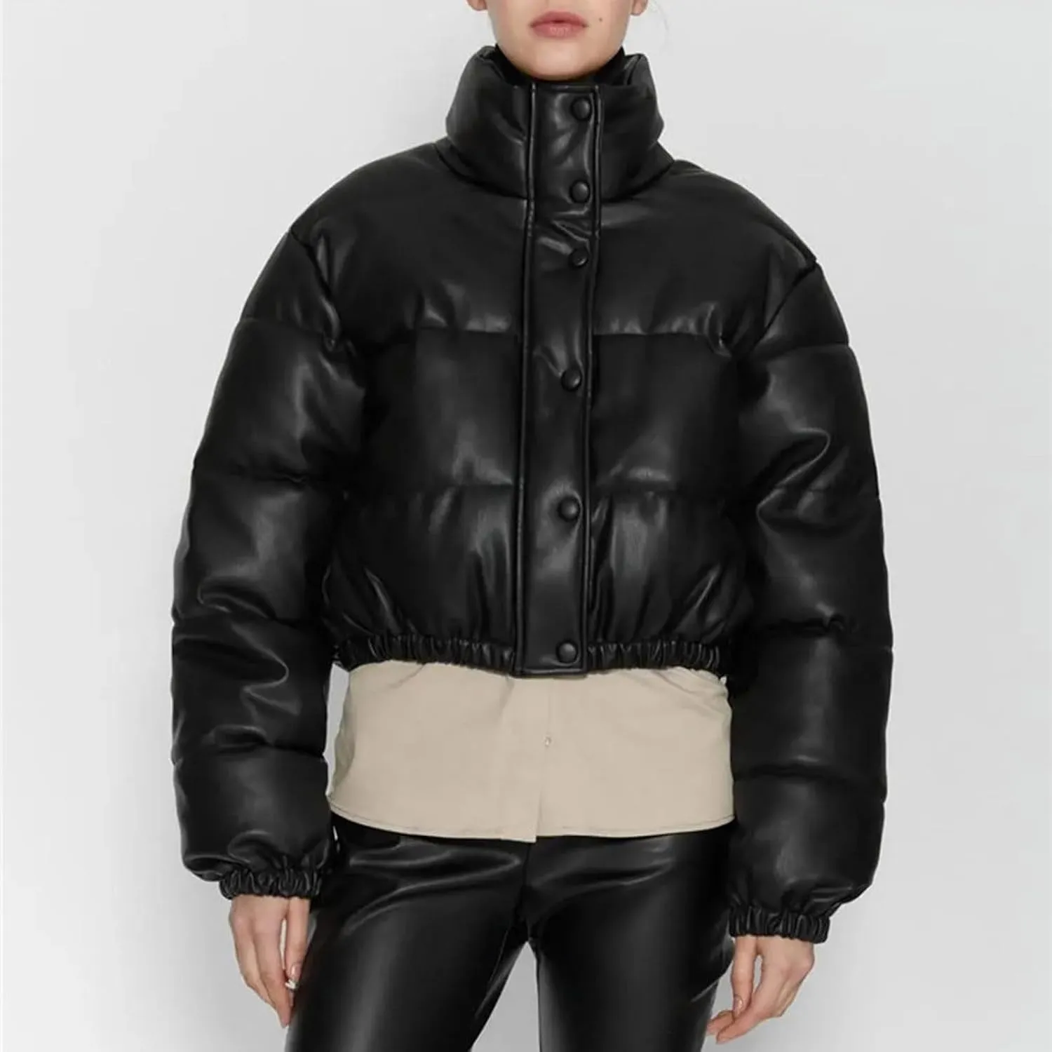 Women Cropped Puffer Jacket Winter Shiny Coat Parka Fashion Zip Up Short Bubble Padded Down Coats Fashion Y2k Outerwear