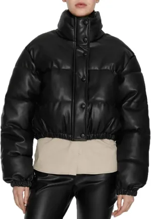 Women Cropped Puffer Jacket Winter Shiny Coat Parka Fashion Zip Up Short Bubble Padded Down Coats Fashion Y2k Outerwear