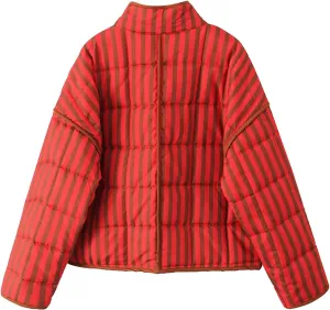 Women Floral Quilted Puffer Jacket Cropped Lightweight Patchwork Vintage Padded Short Coat Outerwear O Collar Jackets