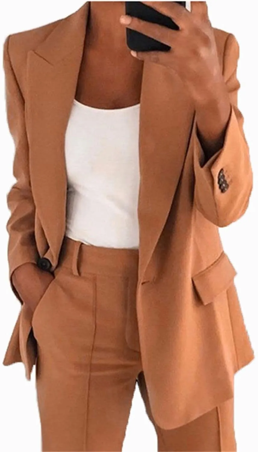Women's 2 Piece Casual Blazers Open Front Long Sleeve Work Office Jackets and Pencil Pants Business Office Suit Set