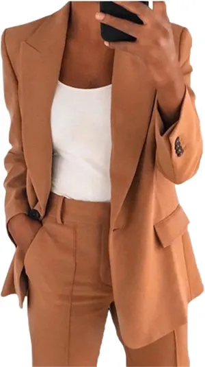 Women's 2 Piece Casual Blazers Open Front Long Sleeve Work Office Jackets and Pencil Pants Business Office Suit Set