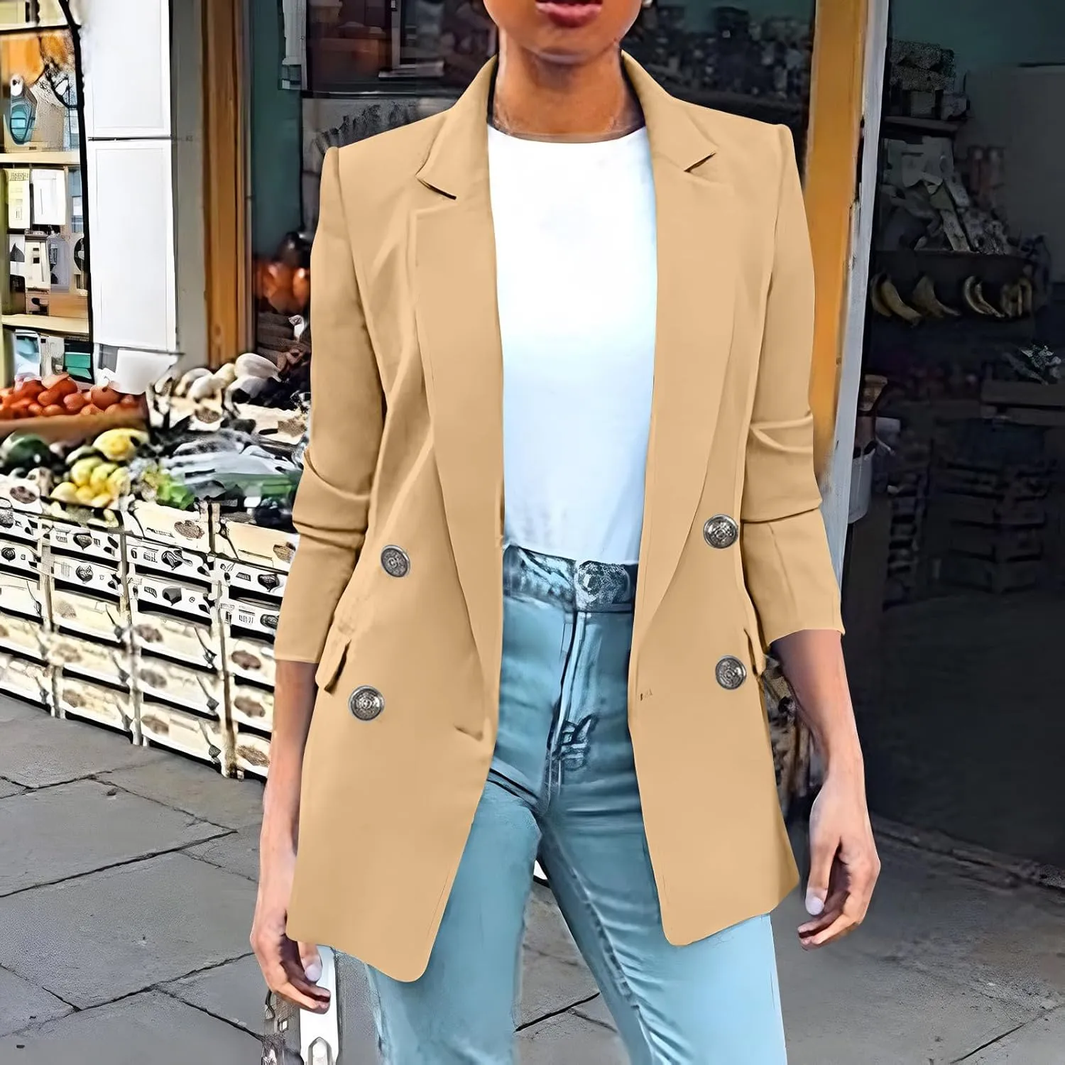 Women's Fall Casual Blazers Business Outfits Long Sleeve Notch Lapel Trendy Work Suit Office Blazer Jackets Outerwear