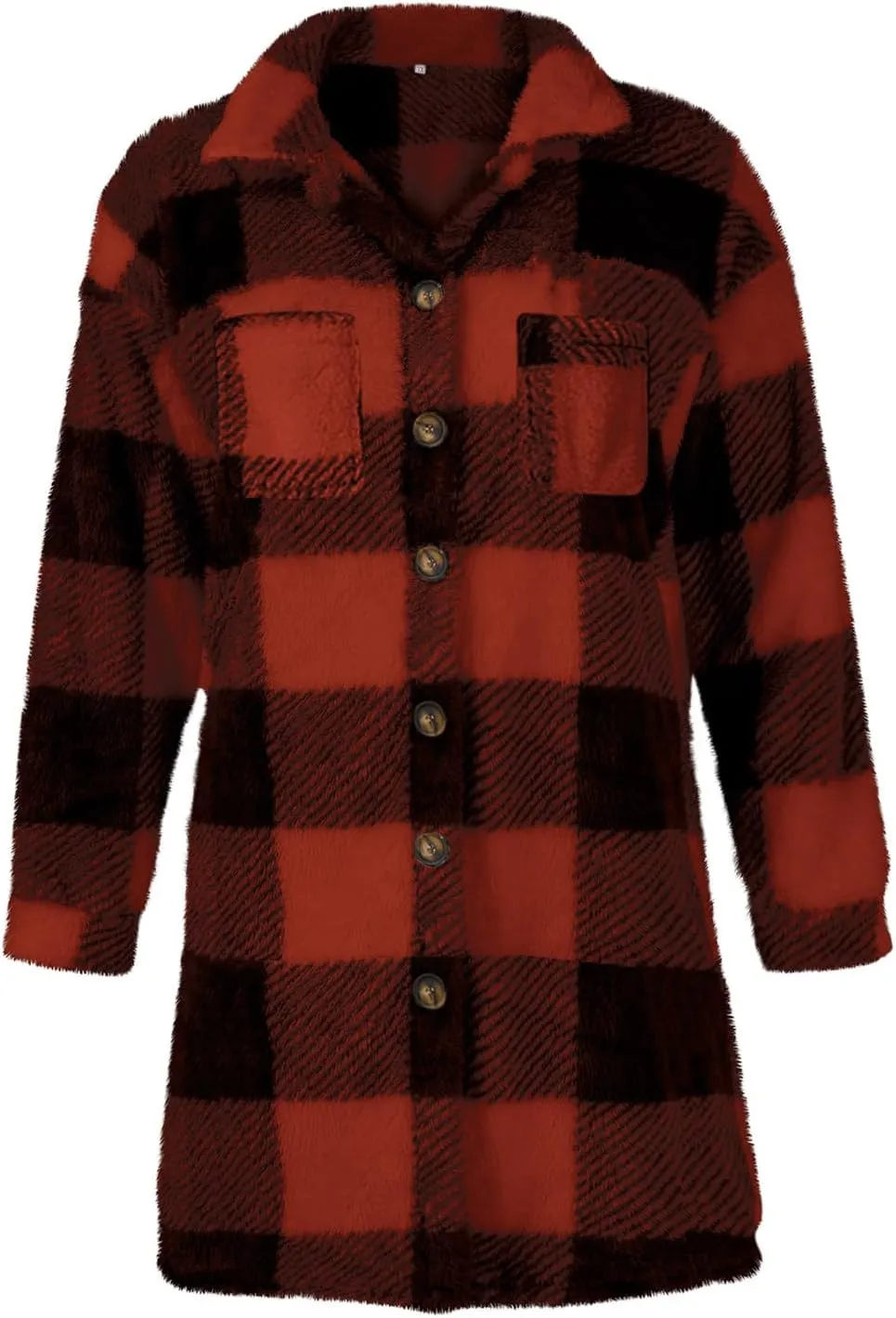 Womens Sherpa Jacket Lapel Button Flannel Jacket Shacket Soft Comfy Plaid Jacket Fleece Long Teddy Coat with Pockets