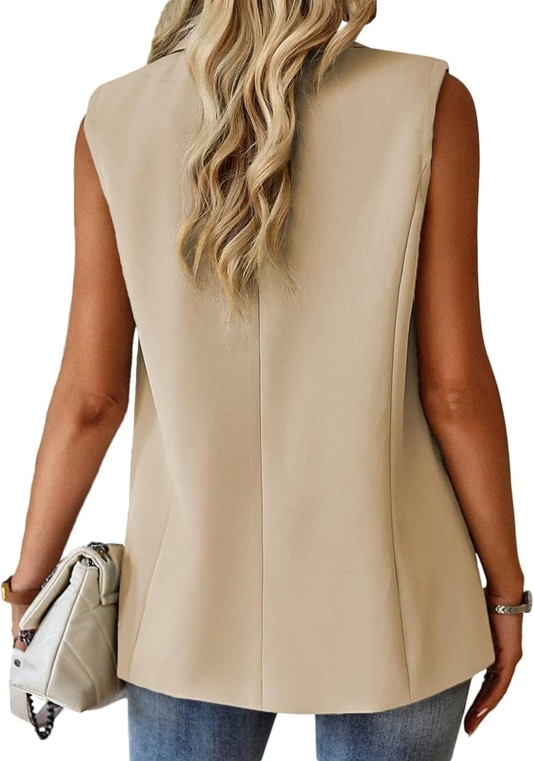 Womens Sleeveless Vest V-Neck Fashion Dressy Casual Open Front Trench Coat Jacket Cardigan Vests with Pockets