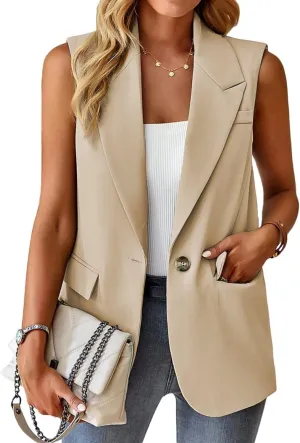 Womens Sleeveless Vest V-Neck Fashion Dressy Casual Open Front Trench Coat Jacket Cardigan Vests with Pockets