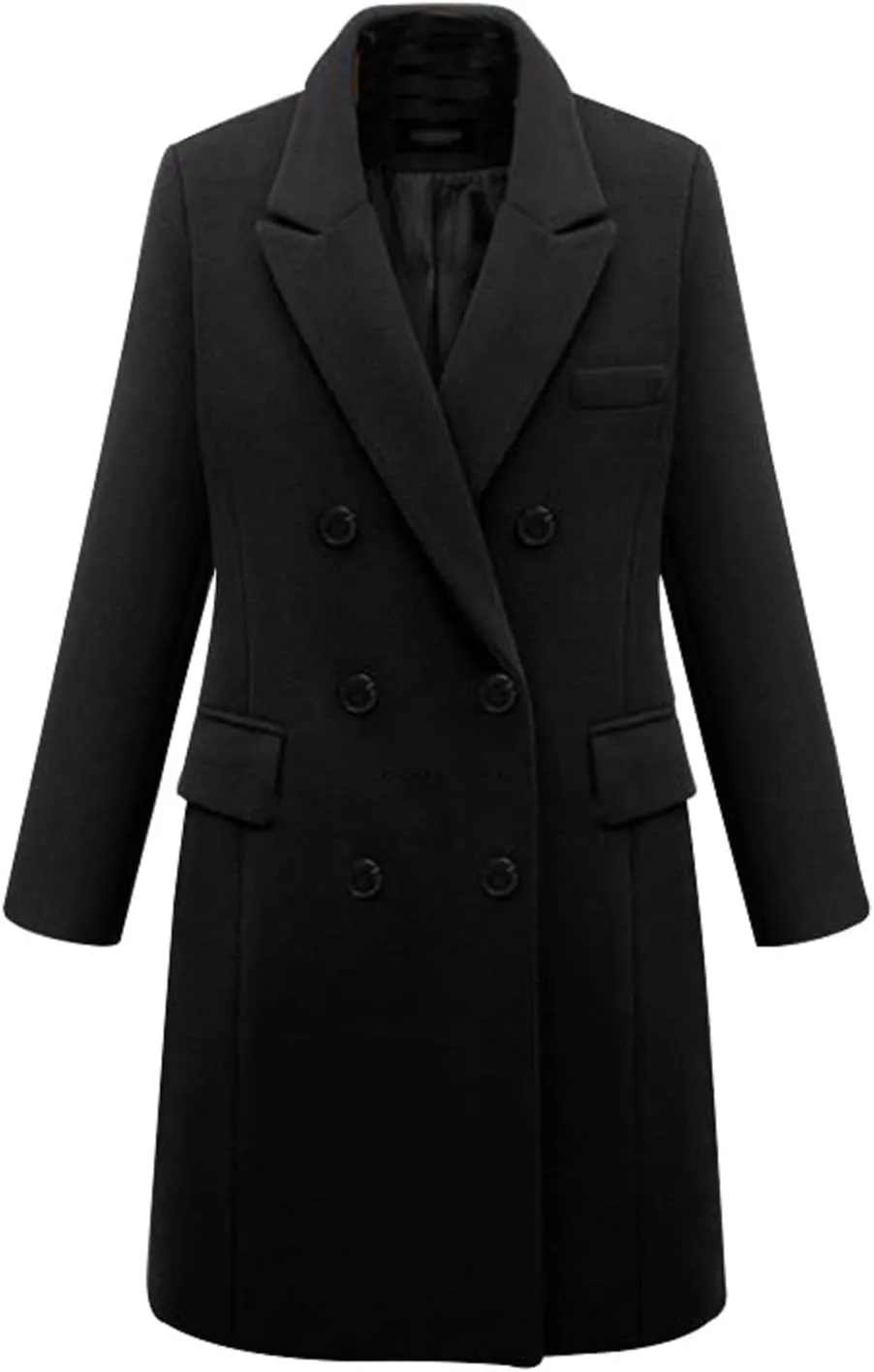 Womens Solid Turn Down Collar Double Breasted Shacket Jacket Autumn Winter Wool Blend Trench Coat