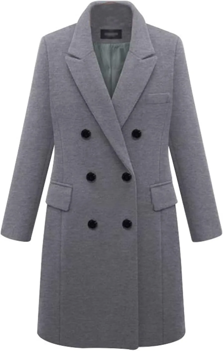 Womens Solid Turn Down Collar Double Breasted Shacket Jacket Autumn Winter Wool Blend Trench Coat