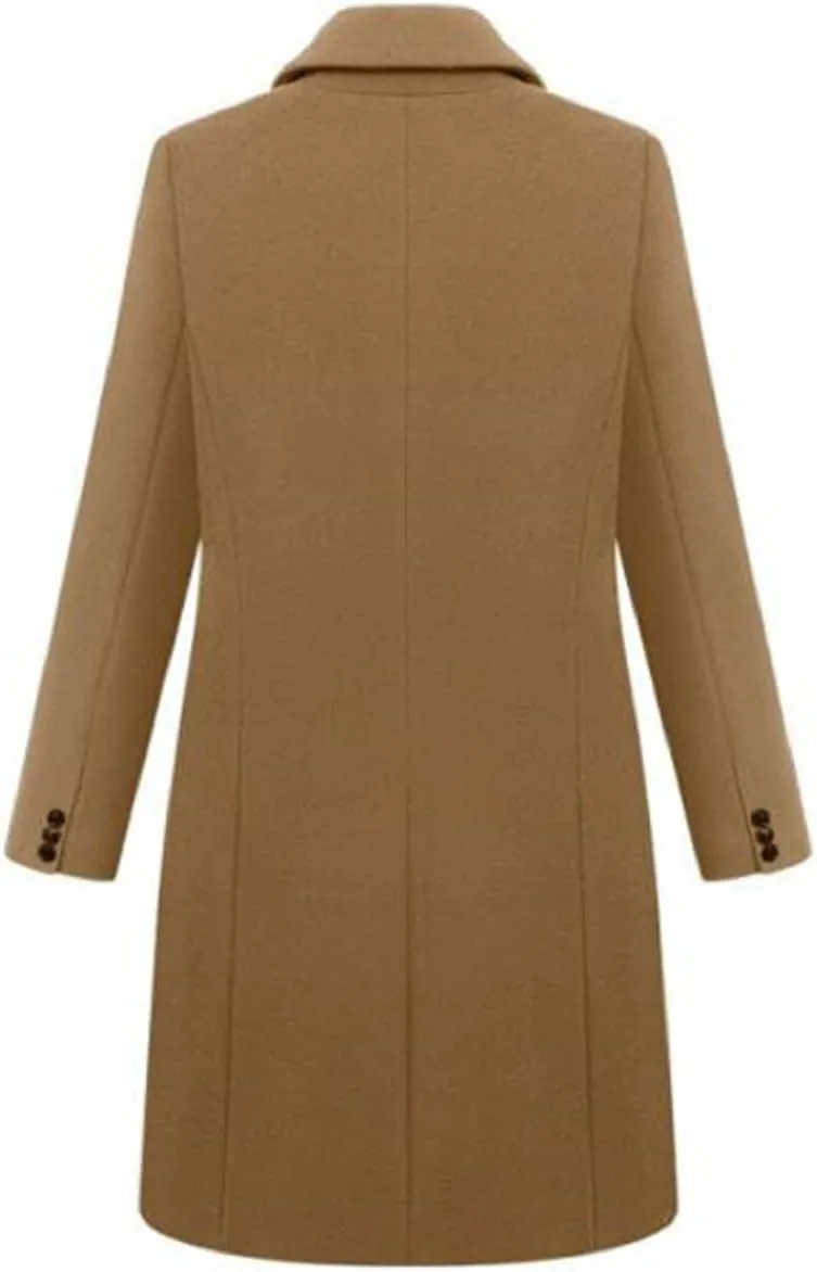 Womens Solid Turn Down Collar Double Breasted Shacket Jacket Autumn Winter Wool Blend Trench Coat