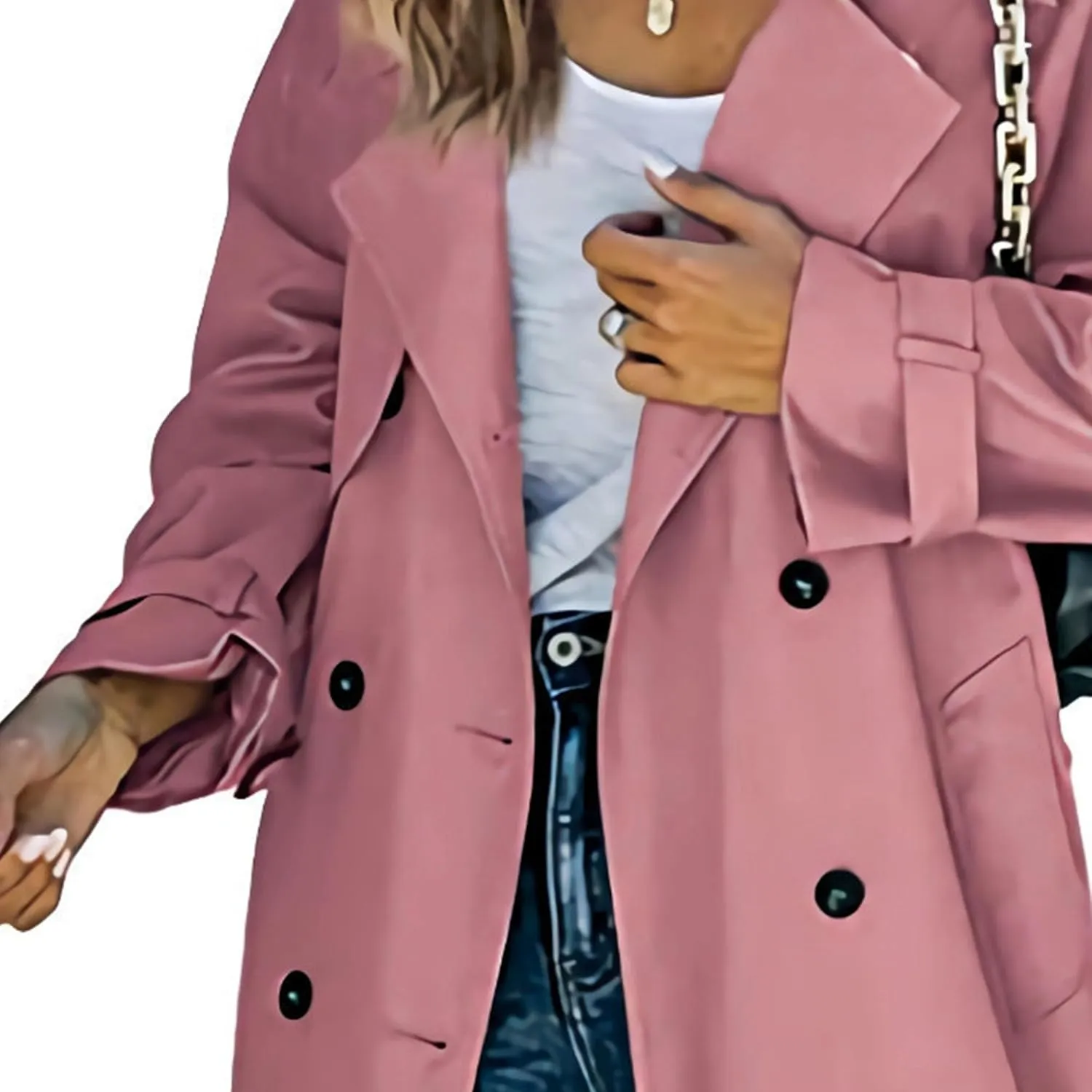 Women's Windproof Trench Coat Notched Lapel Double Breasted Long Overcoat Casual Fall Winter Windbreaker Outerwear