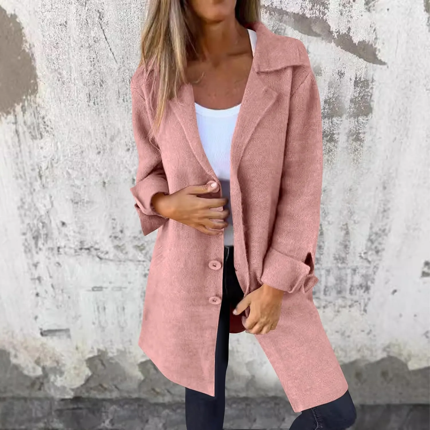 Womens Wool Coats Double Breasted Outwear Cardigan Lapel Jackets Winter Midi Pea Coat Trench Coat With Pockets
