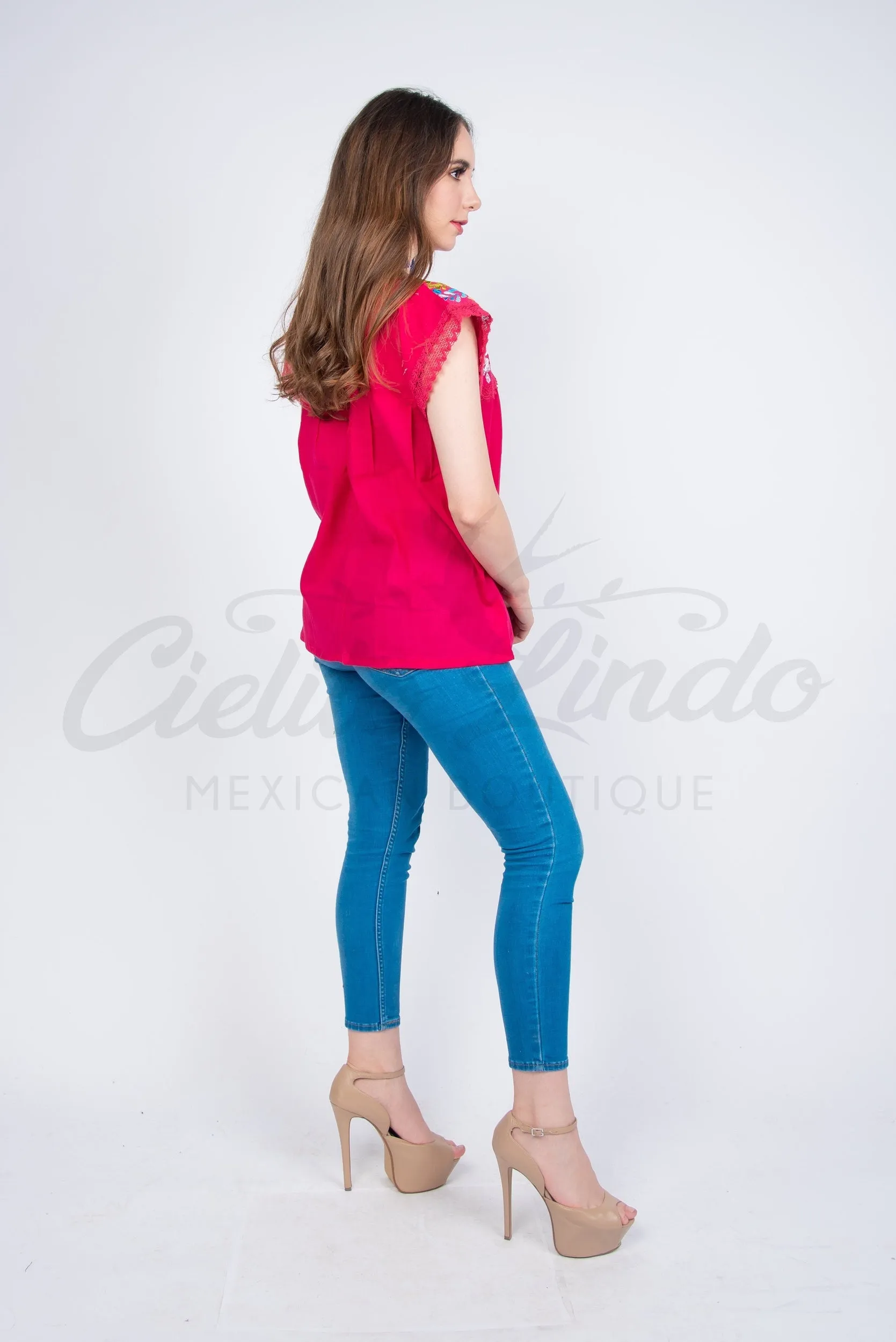 Yaritza Mexican Blouse Hot Pink