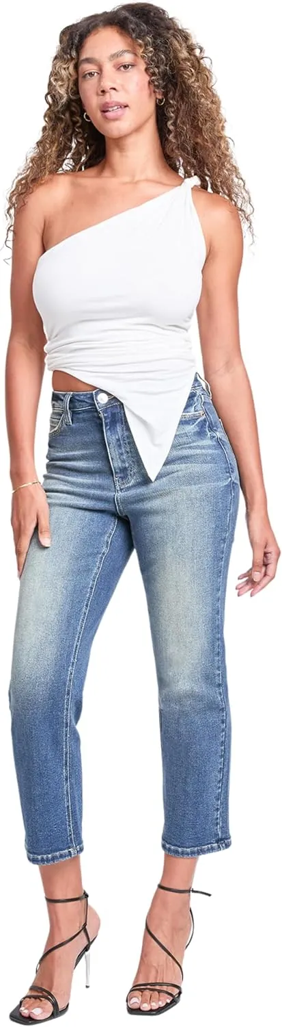 YMI Women's High Rise Vintage Stretch Straight Leg Jeans