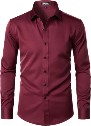 ZEROYAA Men's Long Sleeve Dress Shirt Modern Slim Fit Wrinkle-Free Casual Business Button Up Shirts