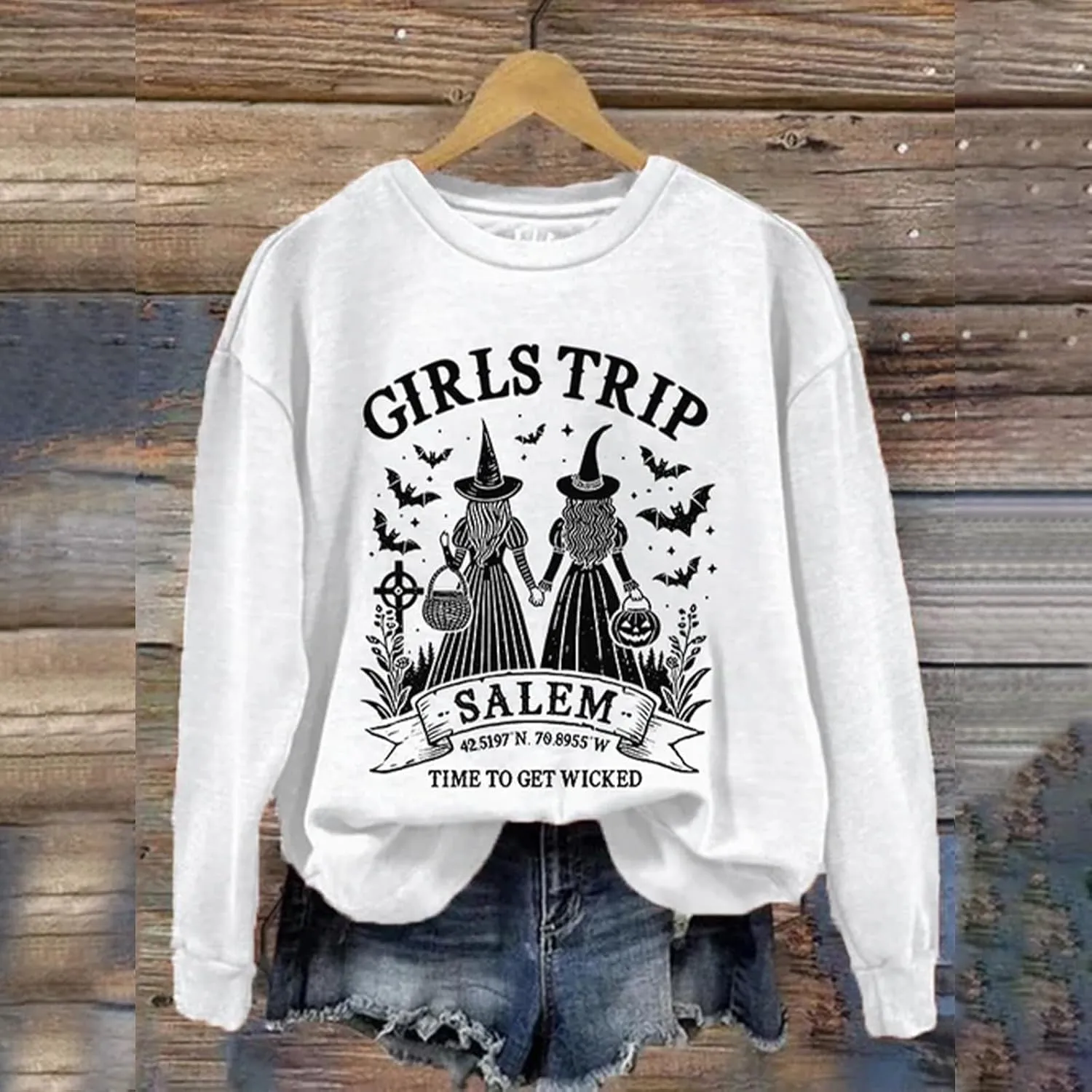 ZYXTIM Halloween Pullover Tops for Women Girls Trip Time to Get Wicked Letter Graphic Scary Printed Sweatshirts Holiday Tees