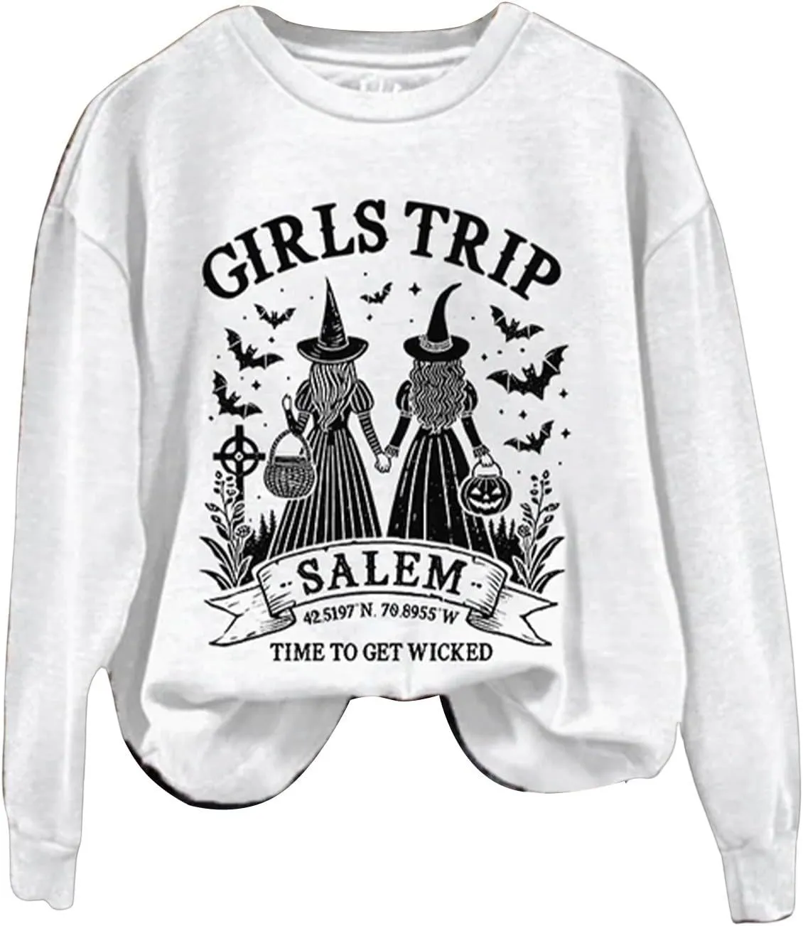 ZYXTIM Halloween Pullover Tops for Women Girls Trip Time to Get Wicked Letter Graphic Scary Printed Sweatshirts Holiday Tees